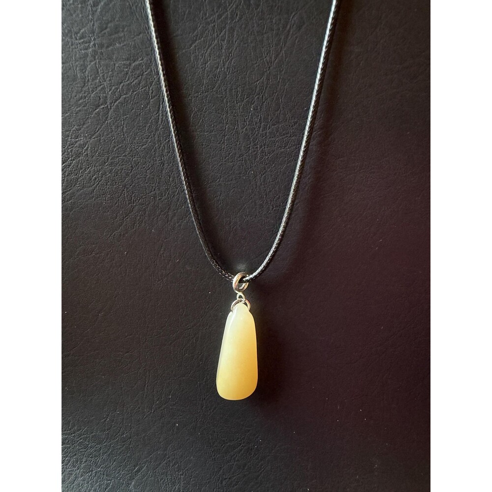 Natural Honey Jade Pendant Necklace, Yellow Jade Teardrop Drop Necklace Handmade